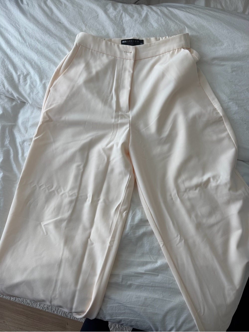 ASOS Cream High-Rise Wide Leg Pants